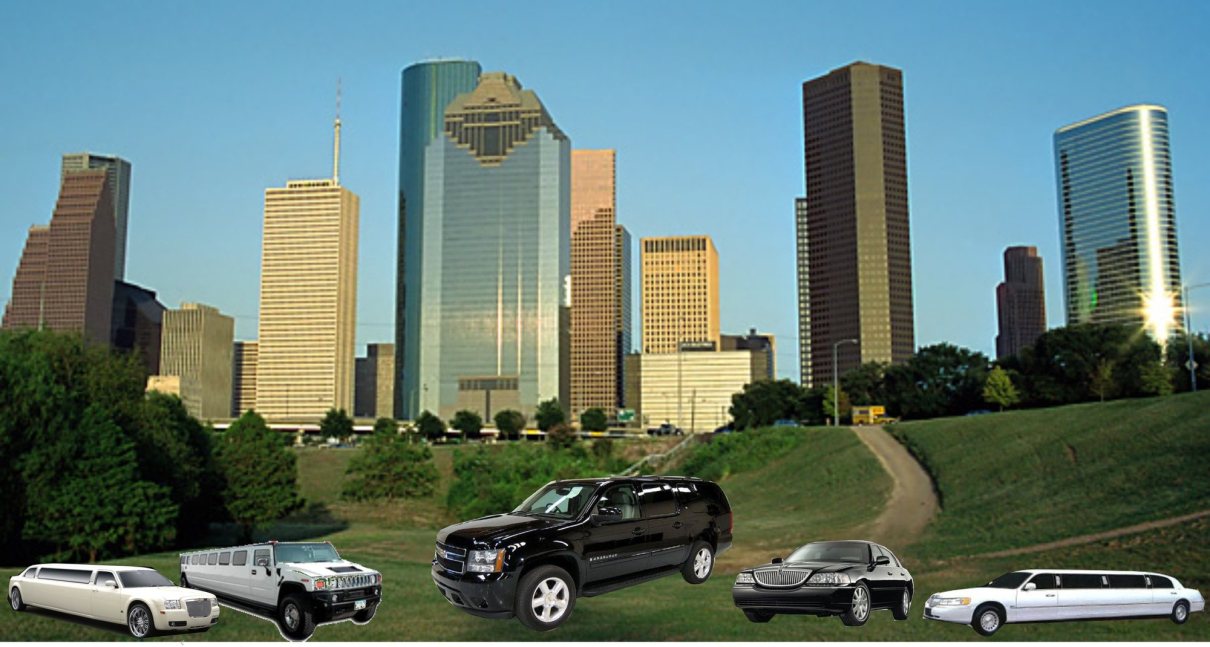 The JAD Limo and Taxi fleet under the Houston skyline
